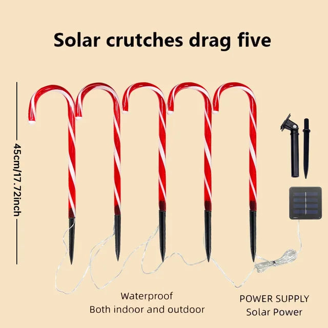5 Stück/Set solarbetriebene Weihnachts-Zuckerstangen-Wegmarkierungen für den Außenbereich