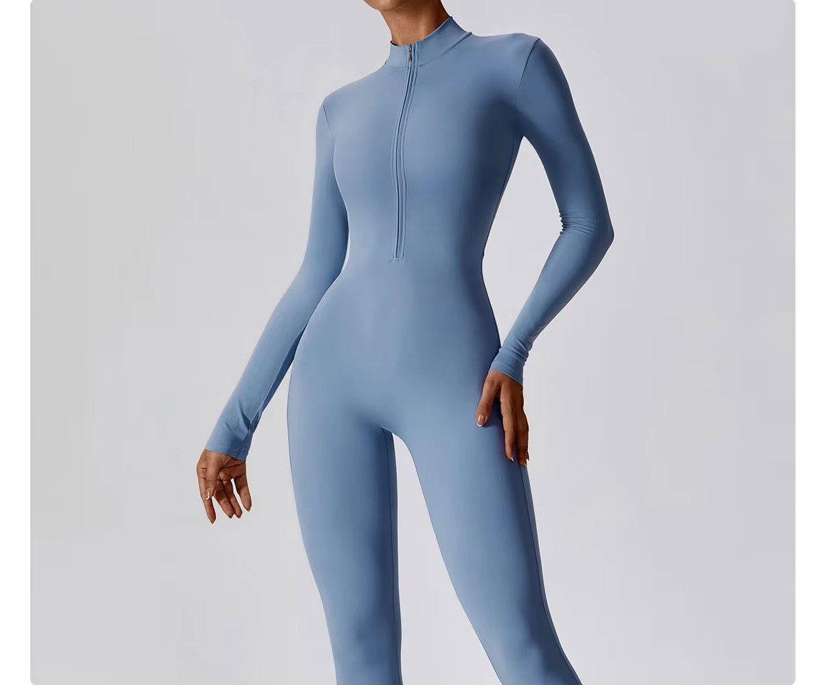 Yoga-Boilersuit Jumpsuits Met Lange Mouwen en Ritssluiting