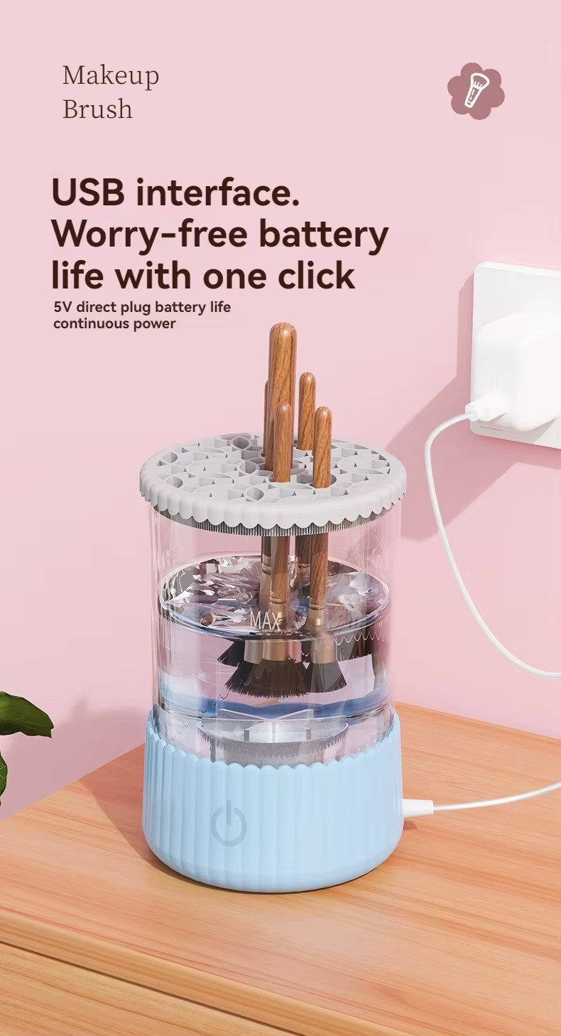 Elektrische Make-up Borstel Reiniger – USB Oplaadbaar met Deep Rinsing, Soft Spin Dry en Blue Light Desinfectie