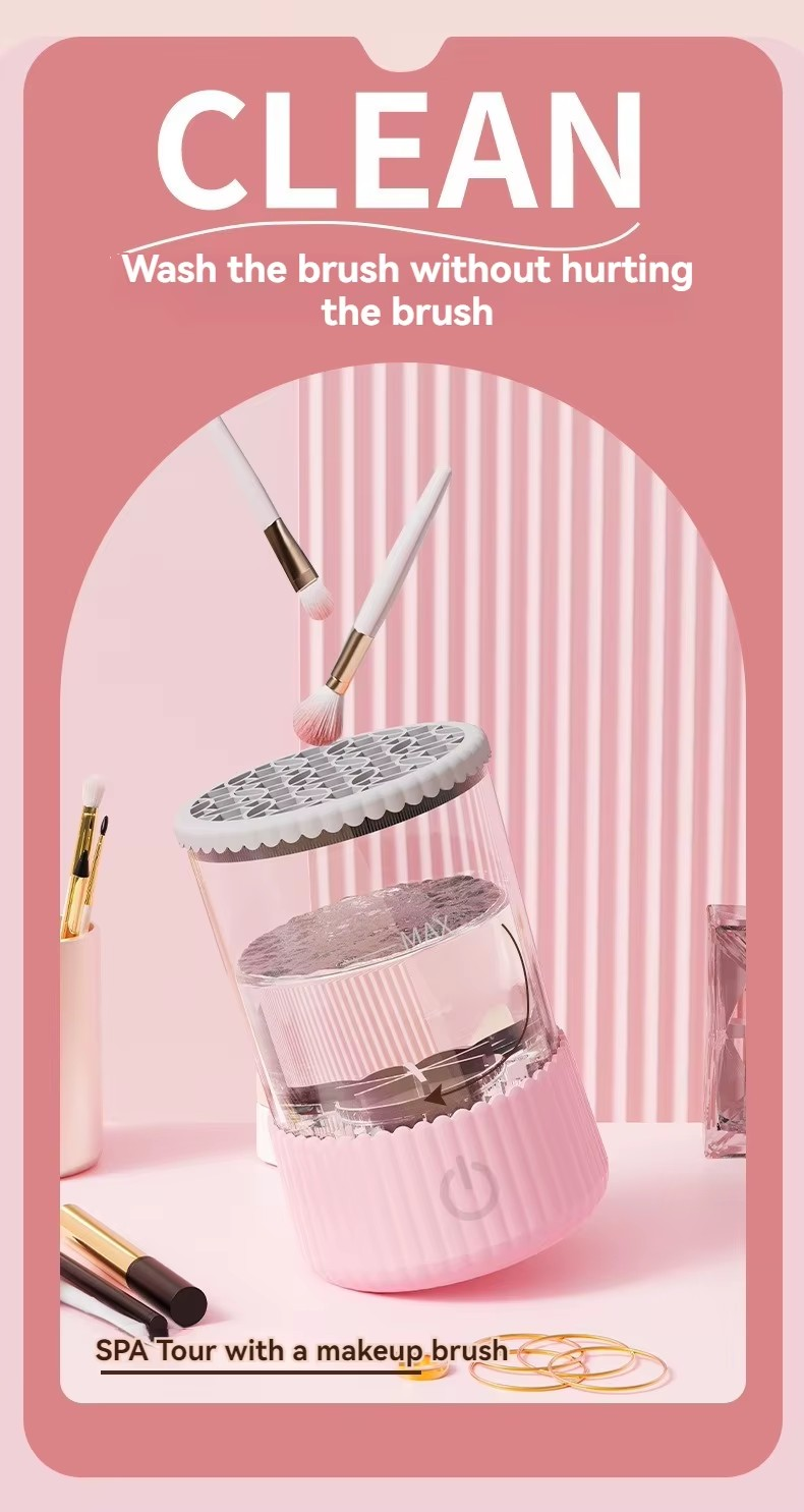 Elektrische Make-up Borstel Reiniger – USB Oplaadbaar met Deep Rinsing, Soft Spin Dry en Blue Light Desinfectie