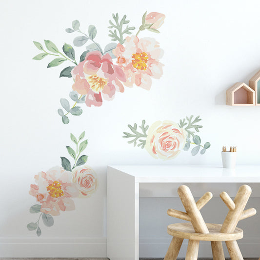 Decoratie Muurstickers Girly Heart Pink Watercolor Plant Flowers